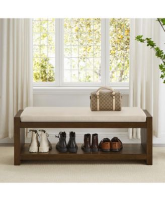 47" Accent Bench with Shoe Rack Padded Seating Removable Cushion