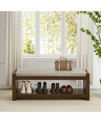 47" Padded Bench with Shoe Rack - Granite Linen