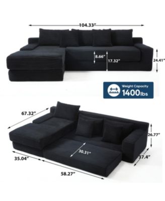 L-Shaped Corduroy Sectional Sofa Bed