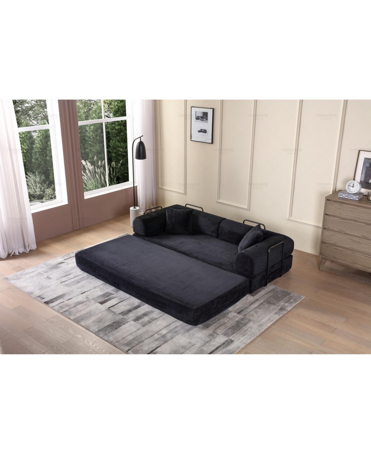 Streamdale Furniture Corduroy Convertible Sleeper Sofa Bed - Black