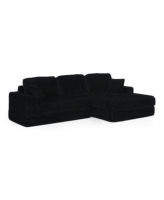 L-Shape Corduroy Sectional Sofa Bed - Black