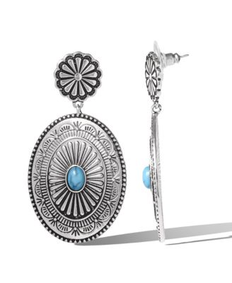 Western Round Concho Drop Earrings