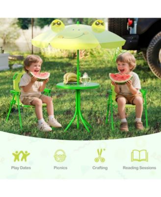 Toddler Picnic Table & Chair Set w/ 2 Folding Chairs & Height Adjustable Umbrella