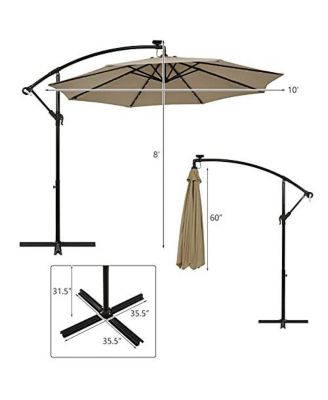 10 Feet 360° Rotation Solar Powered LED Patio Offset Umbrella without Weight Base