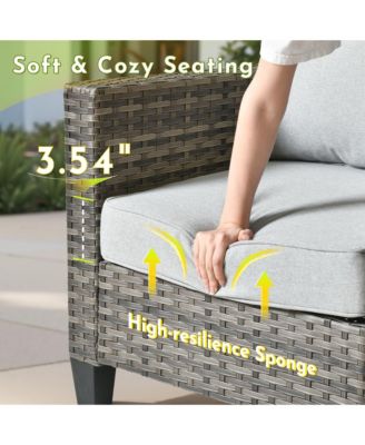 4 Pieces Outdoor Patio Furniture Set,Outside Conversation Set with All-Weather Wicker Sofa,Deep Seating Cushions and Solar Powered Coffee Table