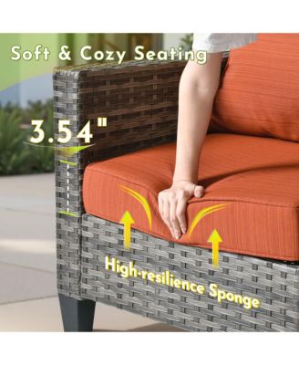 4 Pieces Outdoor Patio Furniture Set,Outside Conversation Set with All-Weather Wicker Sofa,Deep Seating Cushions and Solar Powered Coffee Table