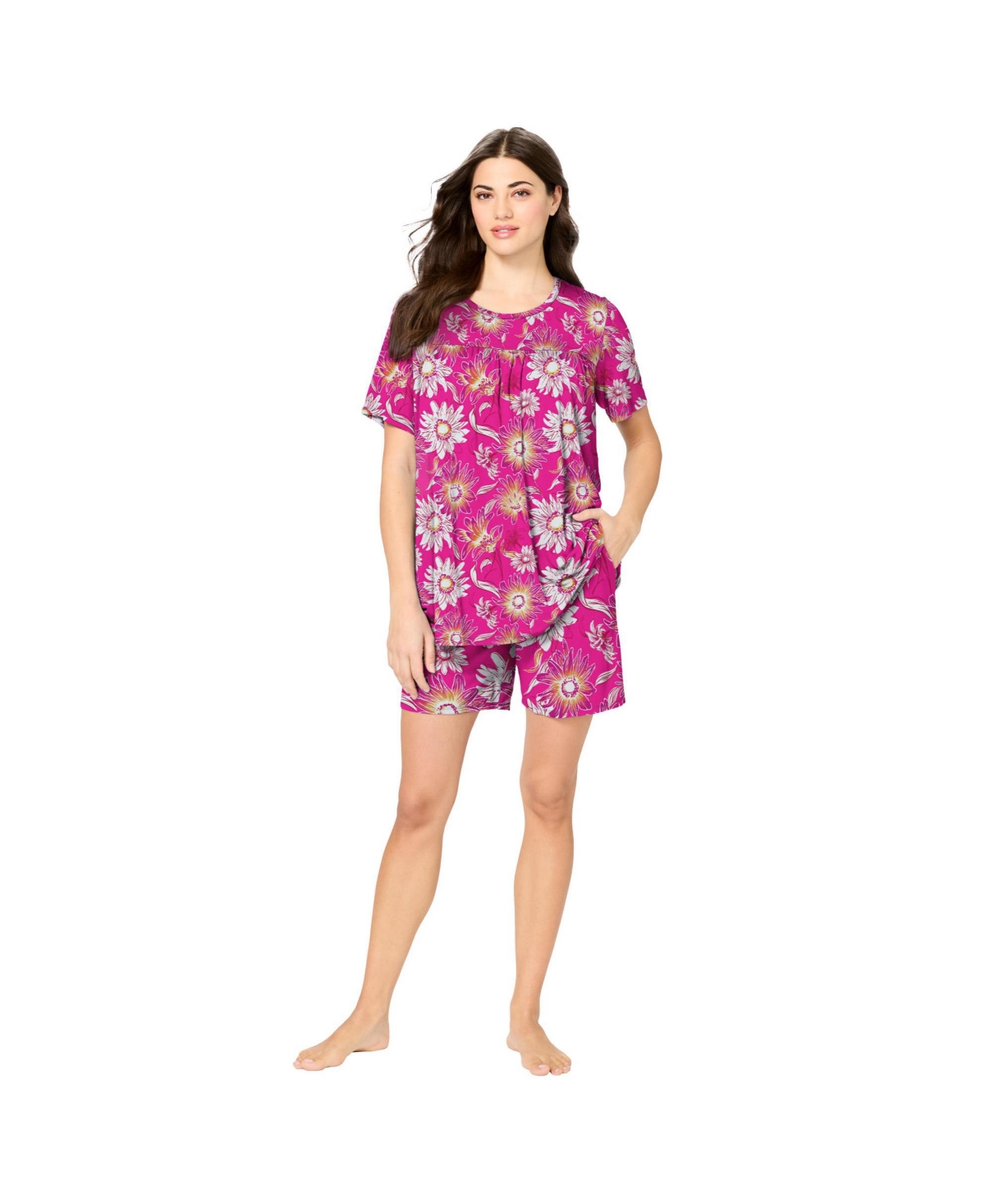 Plus Size Serenada Shorty Pajamas - Passion pink flower