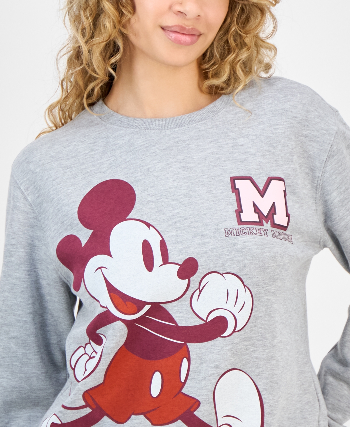 Disney Juniors' Collegiate Mickey Cotton Crewneck Sweatshirt In Gray
