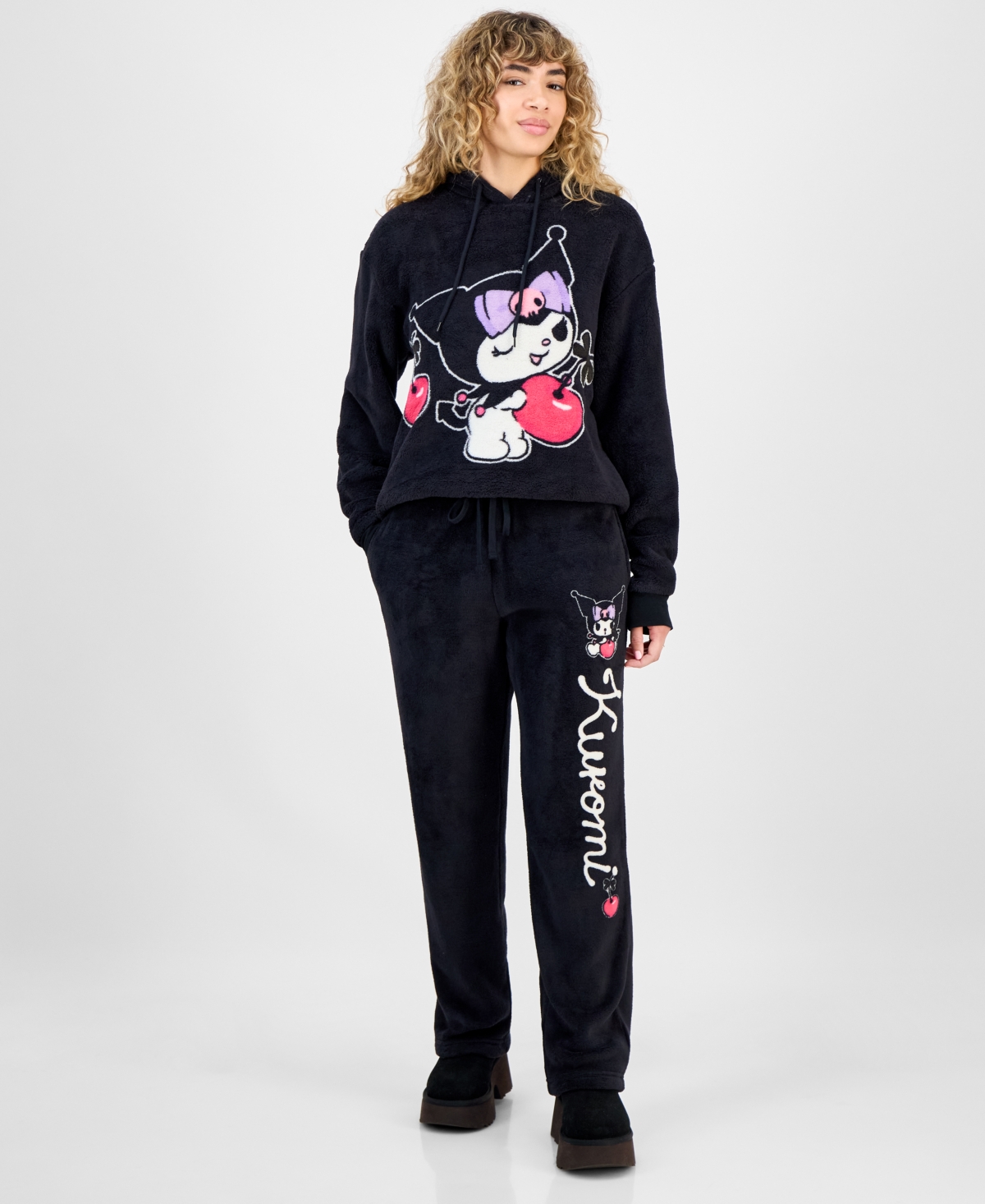 Hybrid Juniors' Kuromi Plush Pull-on Hoodie In Black