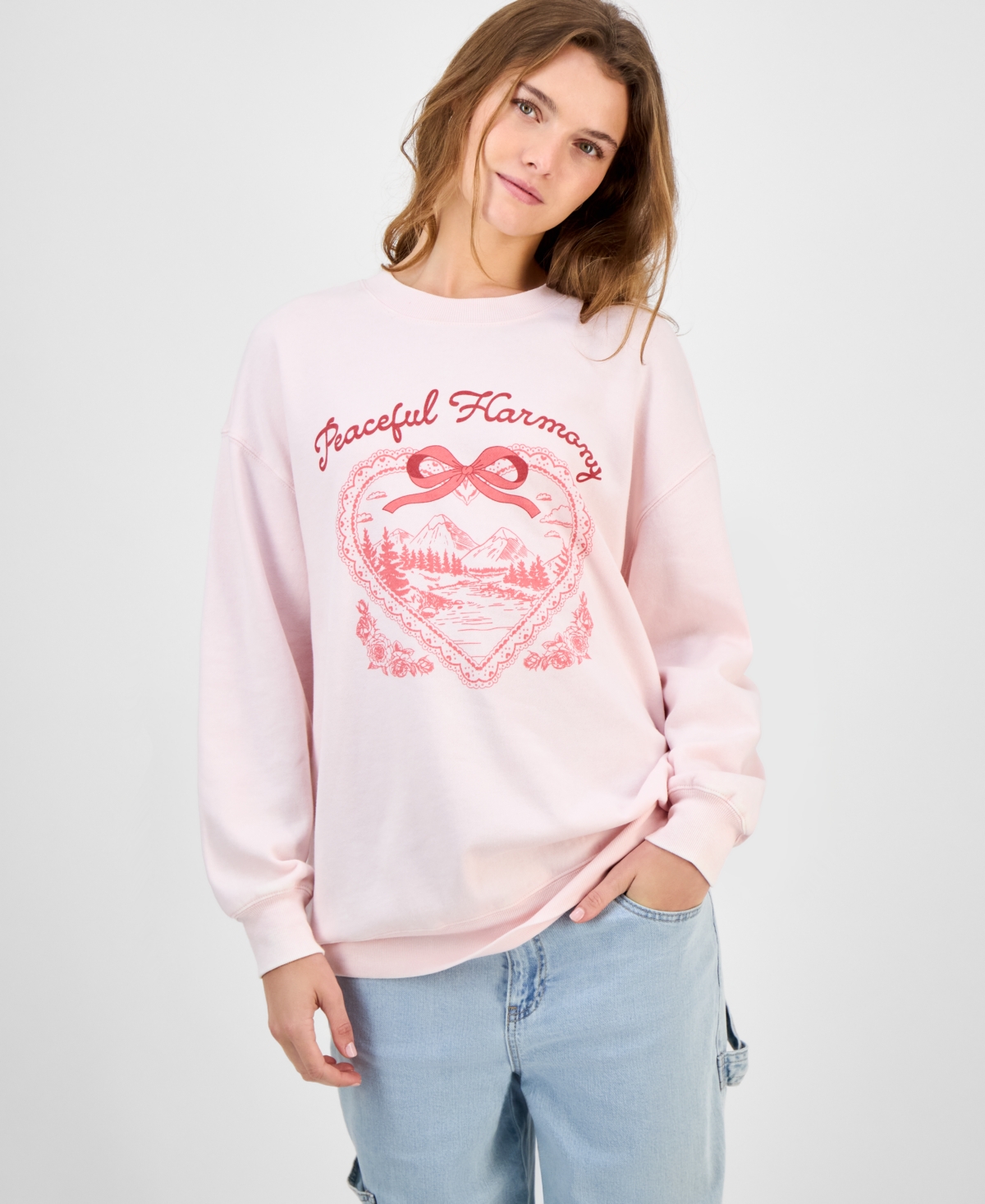 Rebellious One Juniors' Peaceful Harmony-graphic Sweatshirt In Pink