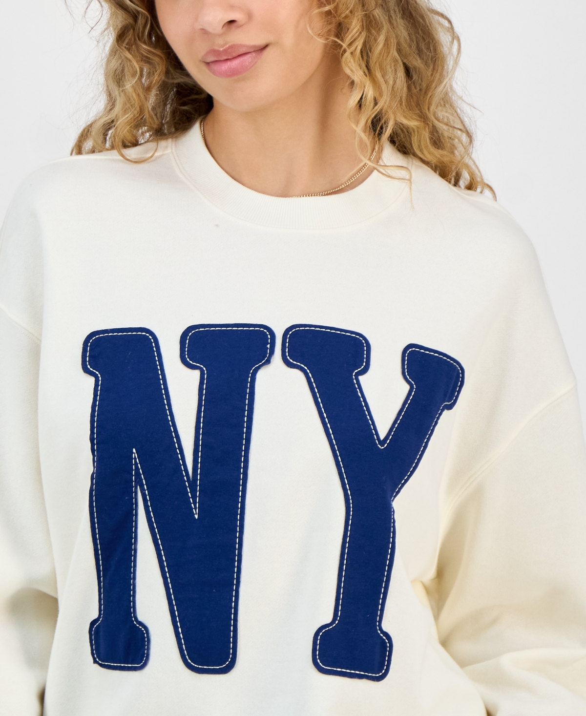 Rebellious One Juniors' Ny-applique Sweatshirt In White