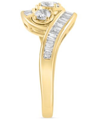 EFFY&reg; Diamond Round & Baguette Triple Stone Swirl Ring (1 ct. t.w.) in 14k Gold