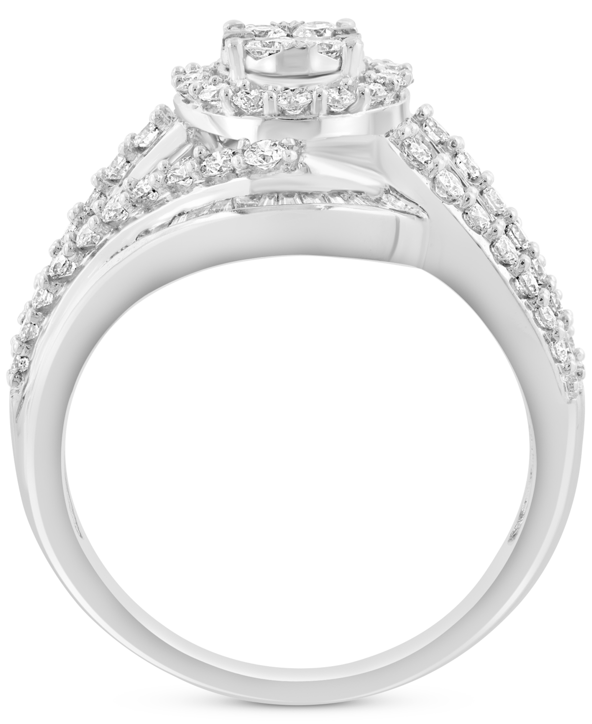 Effy Collection Effy Diamond Round & Baguette Swirl Halo Cluster Ring (1-1/5 Ct. T.w.) In 14k White Gold In Silver