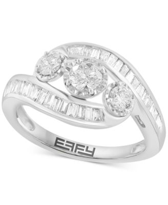 EFFY Collection - Diamond Round & Baguette Triple Stone Swirl Ring (1 ct. t.w.) in 14k White Gold