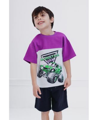Toddler Boys Grave Digger Ottoman Ribbed T-Shirt and French Terry Shorts Outfit Set
