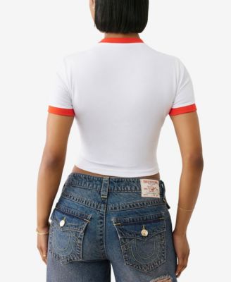 Women's Crystal Contrast Ringer Crew Neck T-Shirt