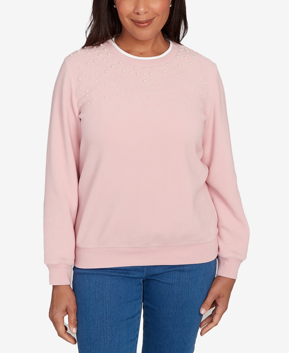 Alfred Dunner Petite Embellished Neckline Anti-pill Top In Pink