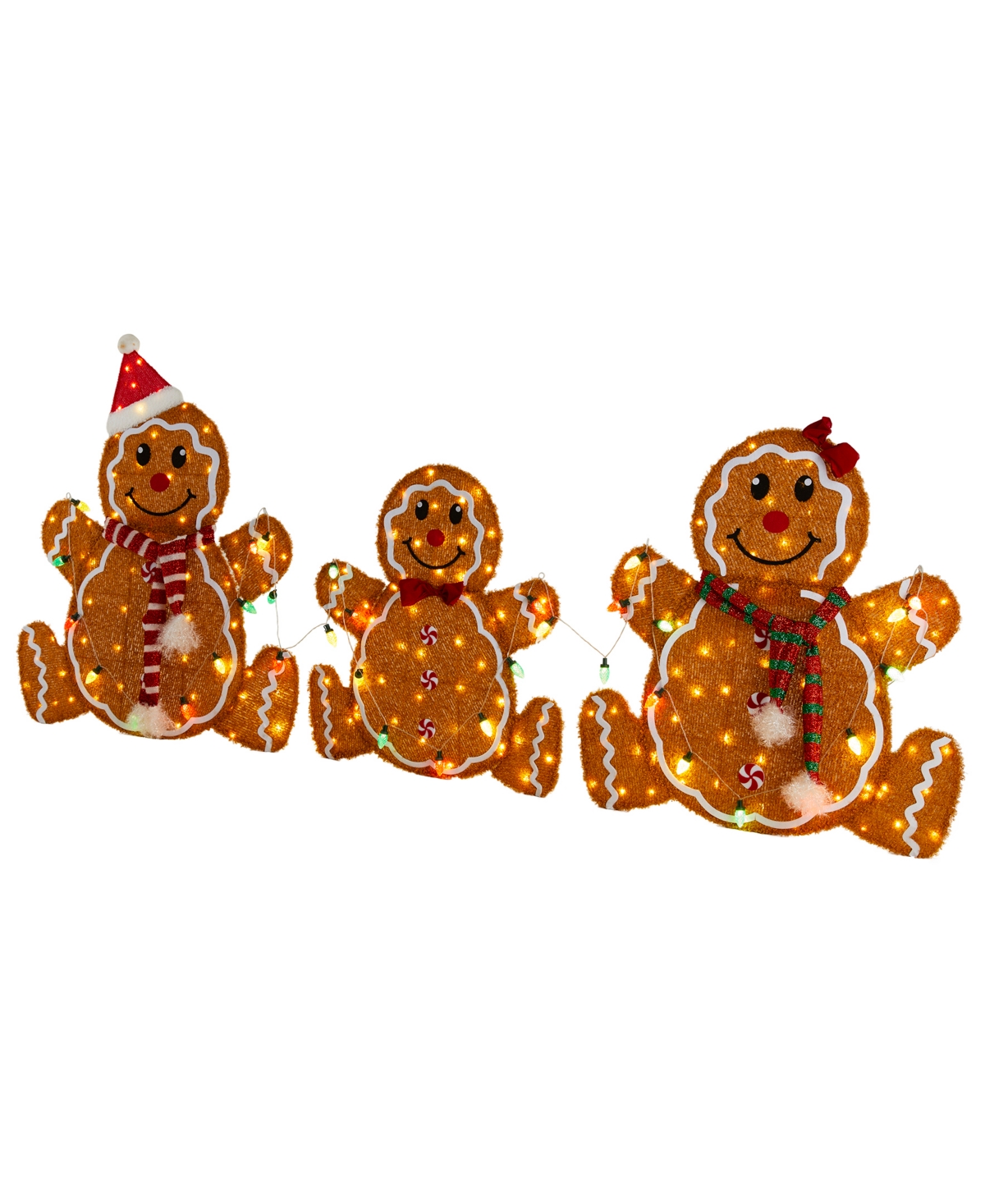 Glitzhome Lighted Fabric Christmas 2d Gingerbread Family Outdoor Decor, Set Of 3 In Multi