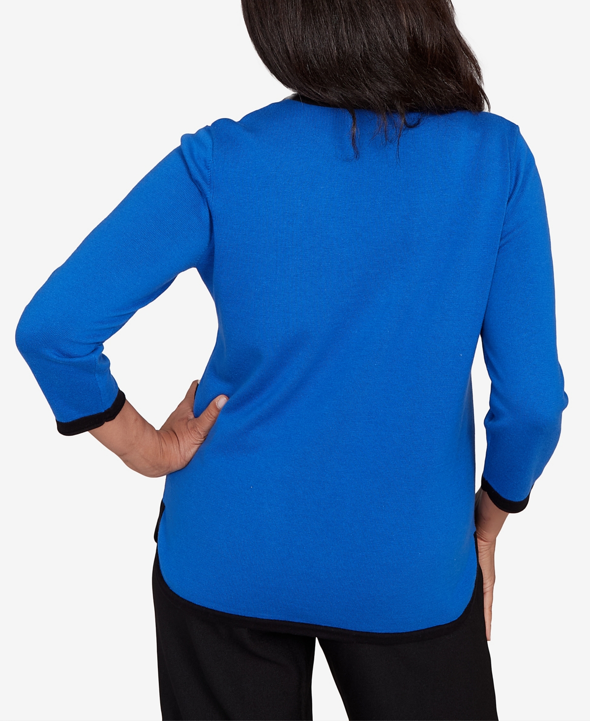 Alfred Dunner Petite Classic Long Sleeve Sweater In Blue