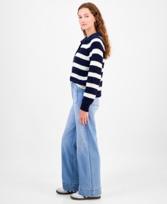 Juniors' High-Rise Wide-Leg Patch-Pocket Jeans 