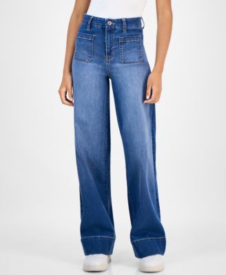 Juniors' High-Rise Wide-Leg Patch-Pocket Jeans 