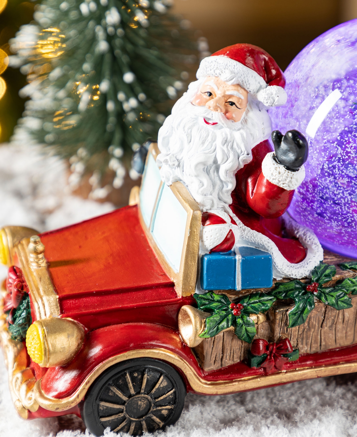Glitzhome 100mm Lighted Resin Christmas Musical Snowflakes Santa Car Water Globe In Multi