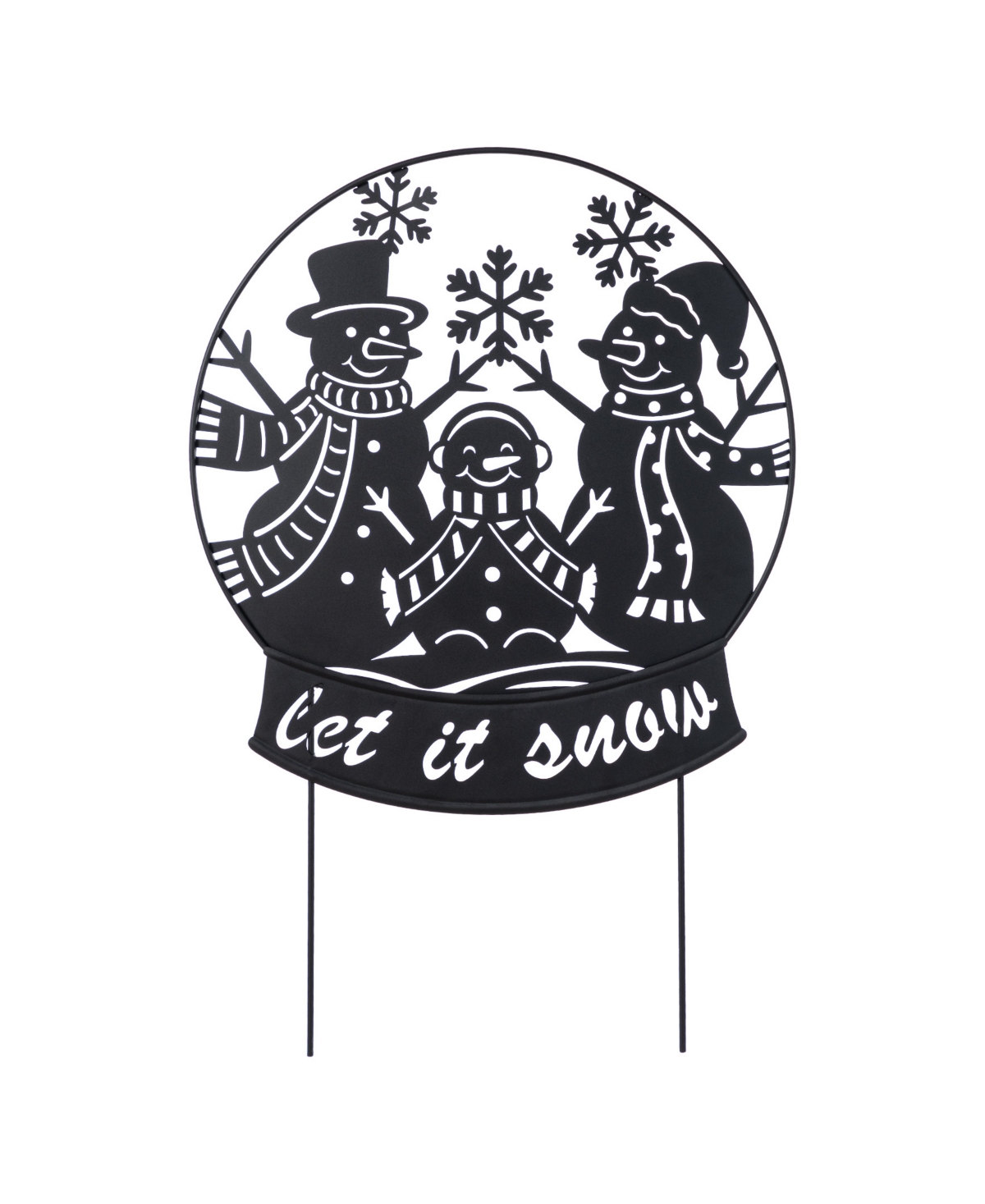 30" Metal Christmas Silhouette Snowman Family Yard Stake or Wall Decor - Black