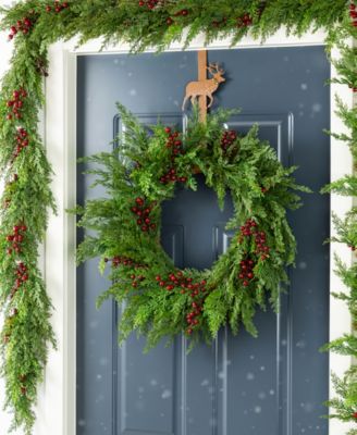 24" Polyethylene Christmas Dripping Cedar Wreath with Berries
