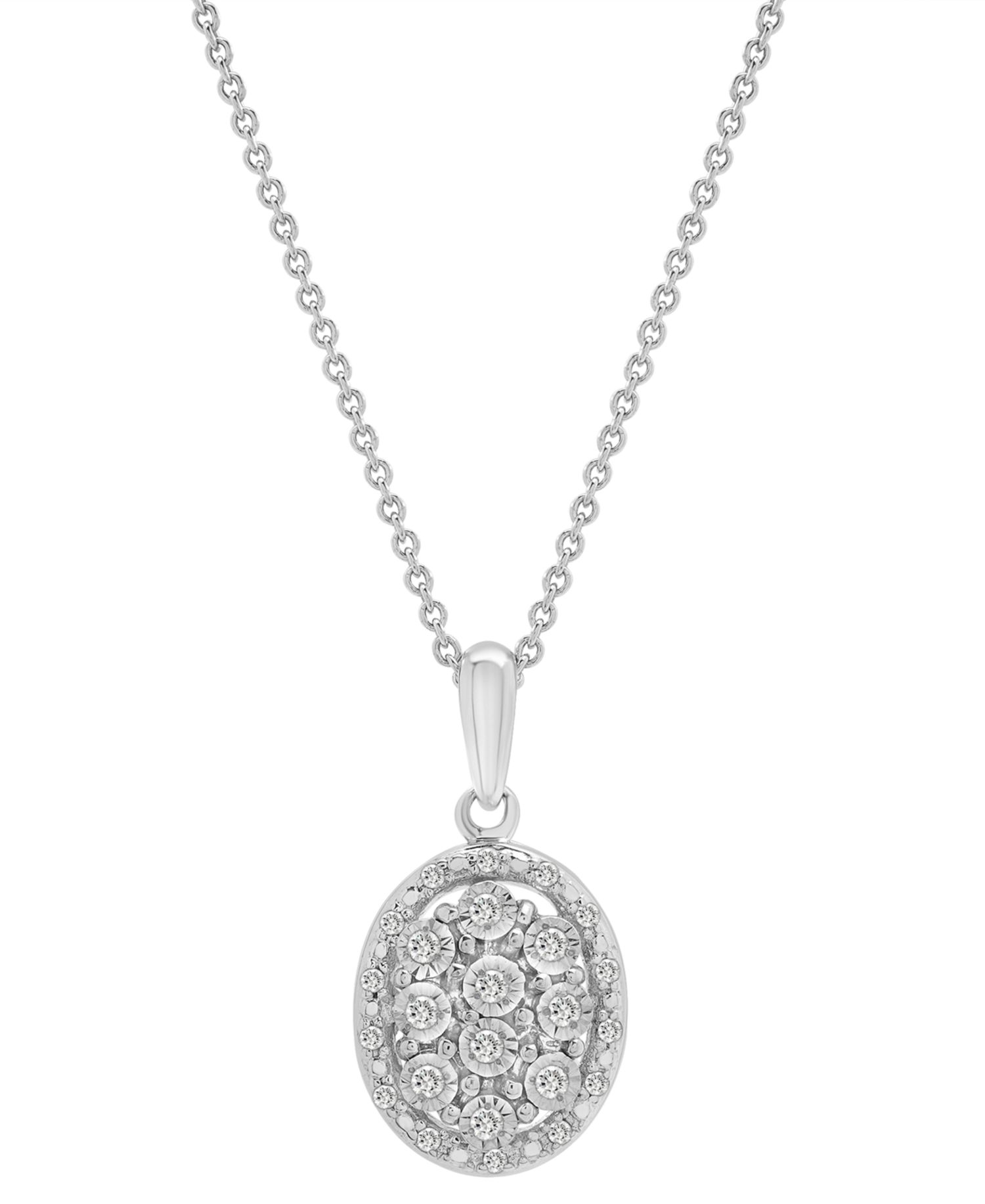 Diamond Octagon Halo Cluster 18" Pendant Necklace (1/10 ct. t.w.) in Sterling Silver