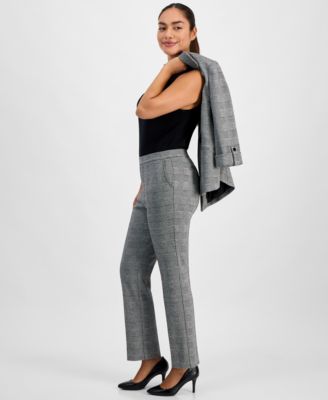 Petite Glen Plaid Straight-Leg Pants