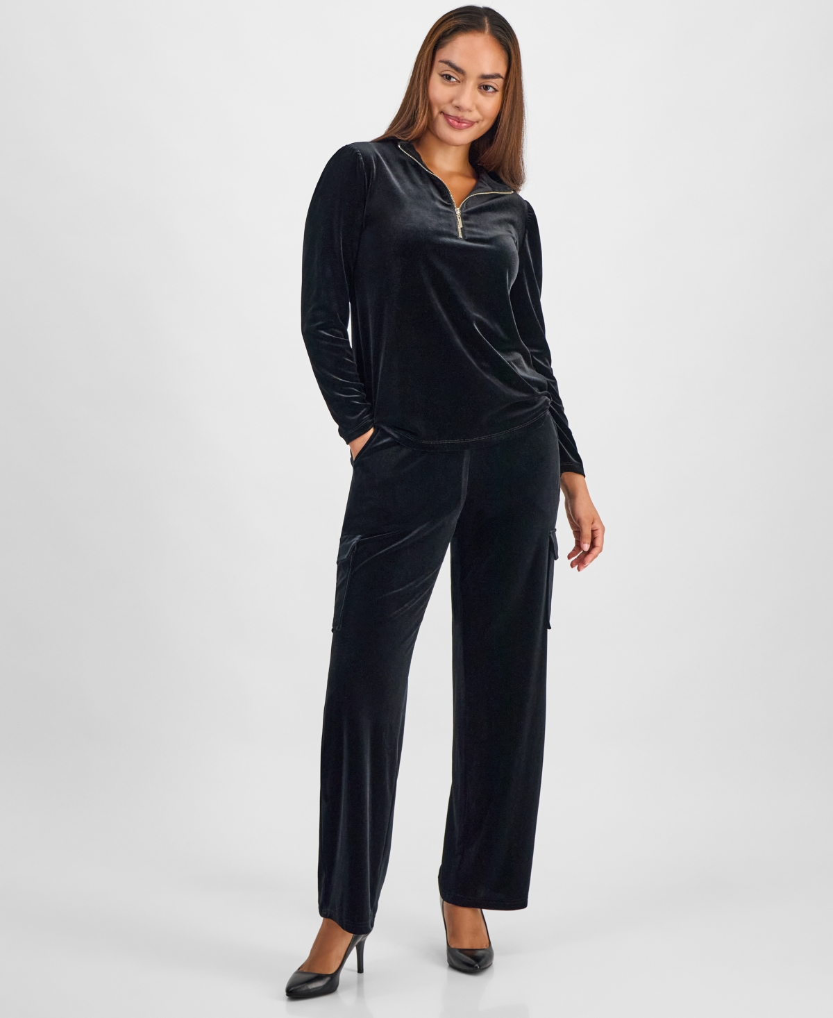 Ak Anne Klein Petite Long-Sleeve Quarter-Zip Top