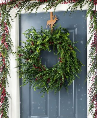 28" Polyethylene Christmas Dripping Eucalyptus Wreath with Berries