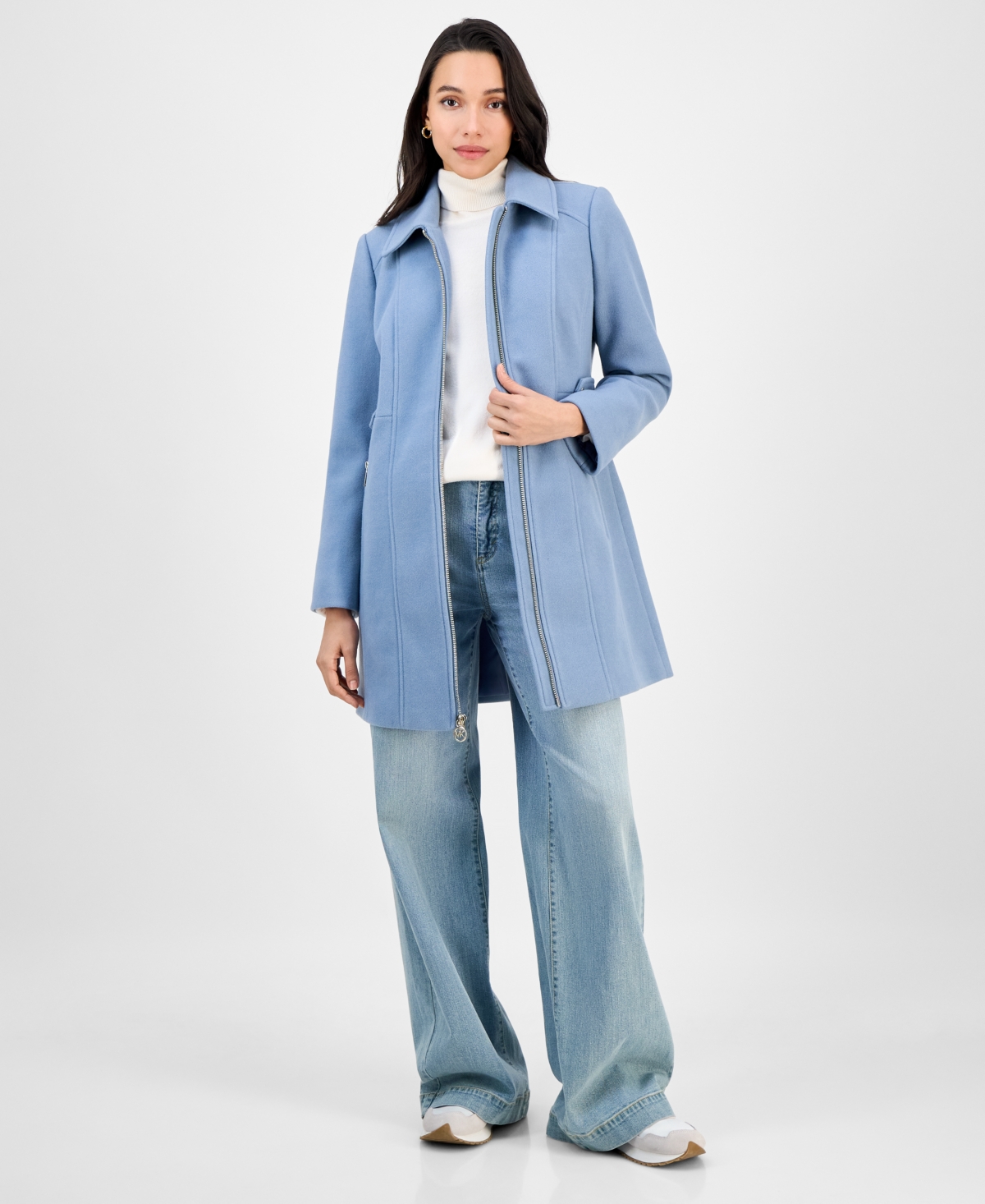 Michael Kors Michael  Women's Collared Zip-front Coat In Blue