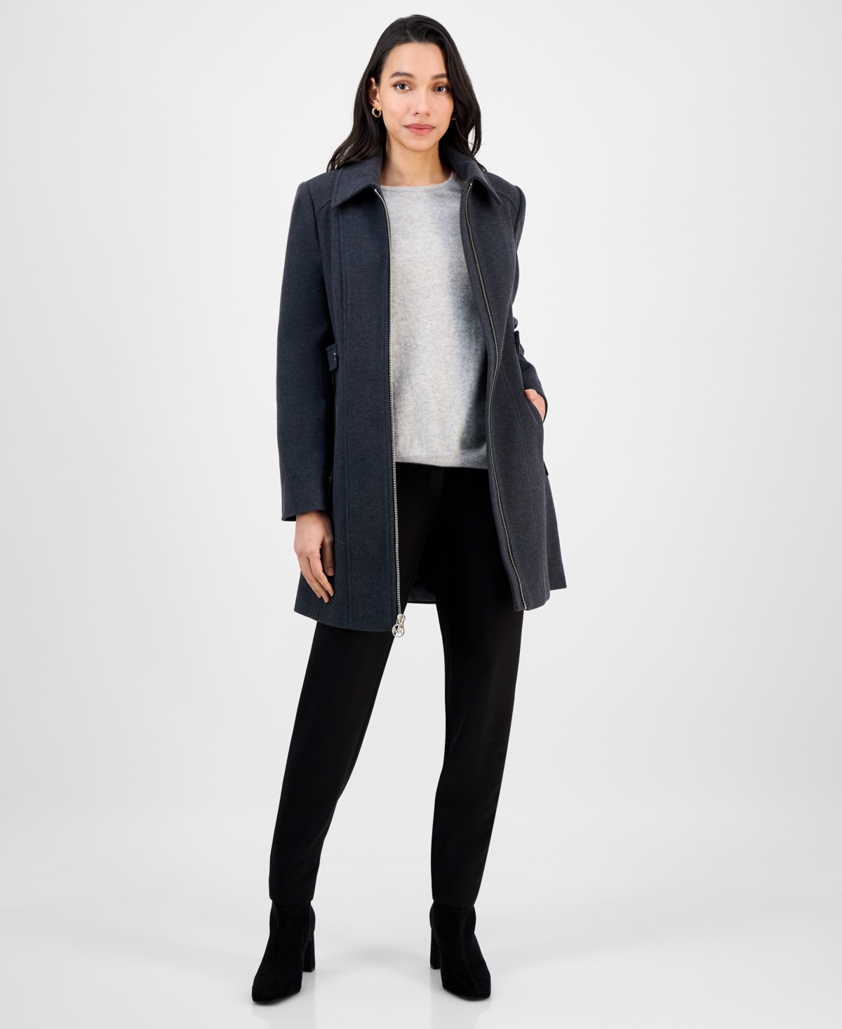 Michael Kors Michael  Women's Collared Zip-front Coat In Blue