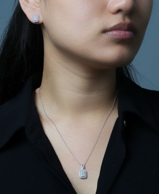 Diamond Octagon Halo Cluster Earrings (1/3 ct. t.w.) in Sterling Silver, Exclusive