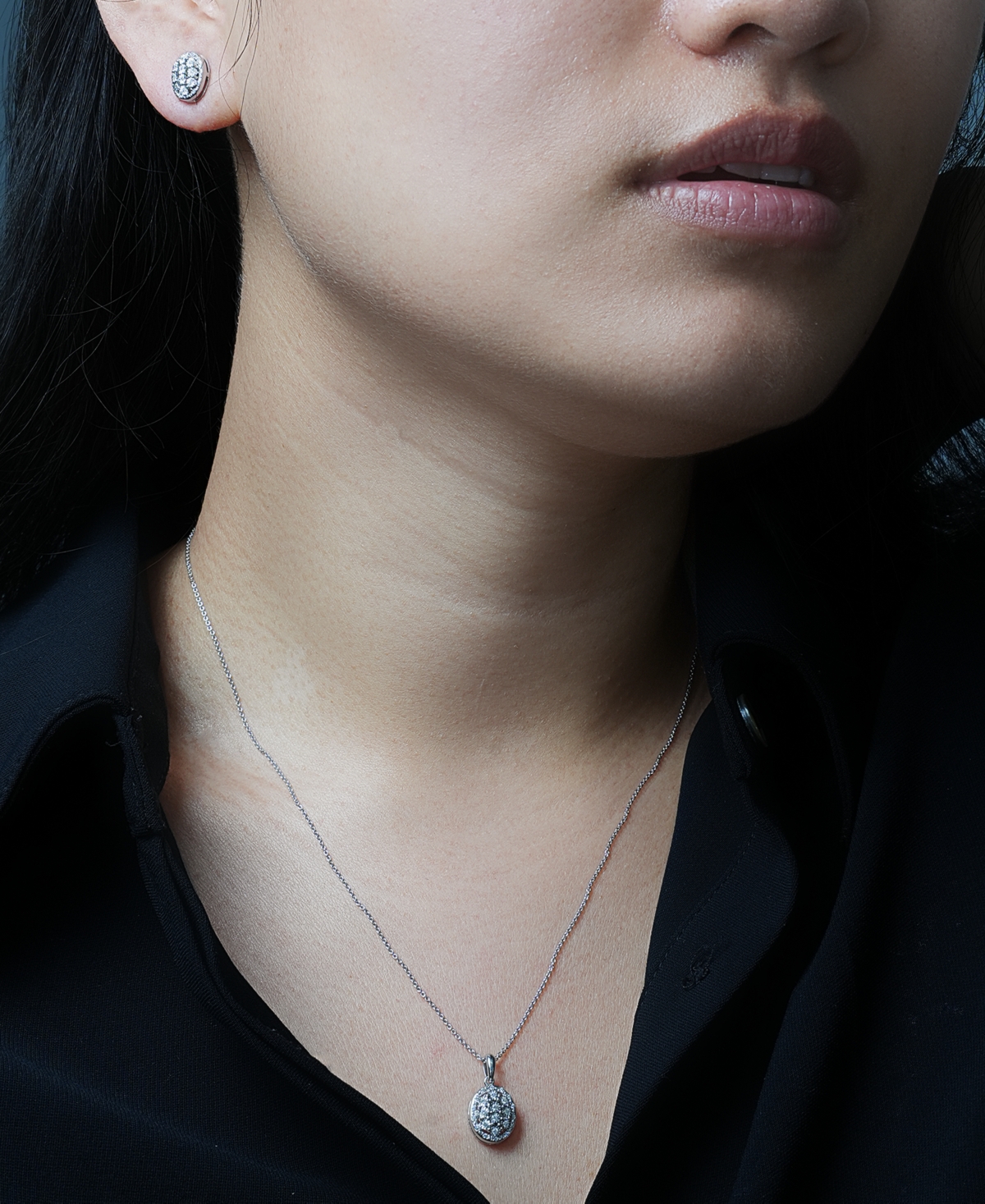 Macy's Diamond Oval Halo Cluster Earrings (1/10 Ct. T.w.) In Sterling Silver,  Exclusive In Metallic