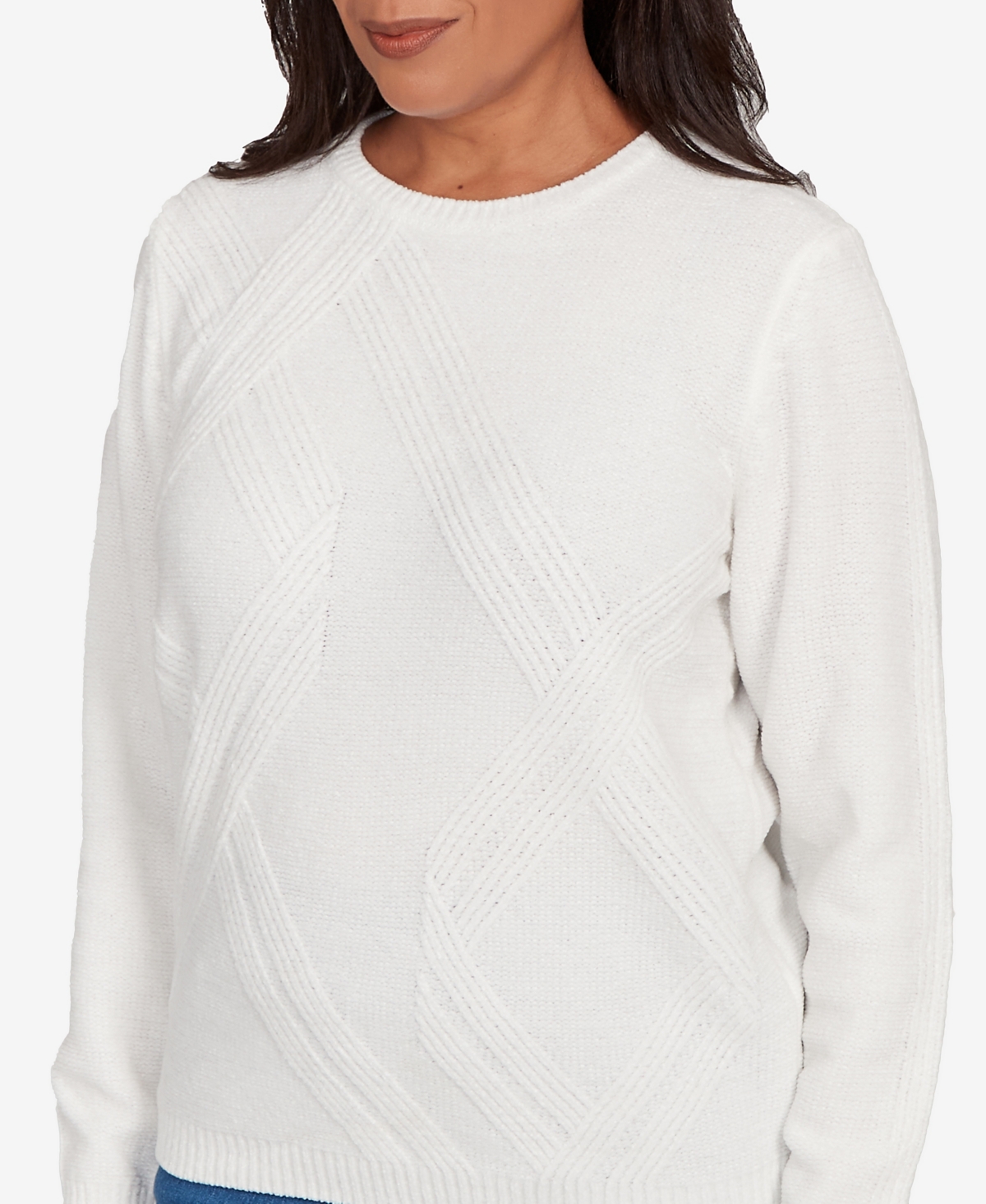 Alfred Dunner Petite Chenille Pullover Sweater In White