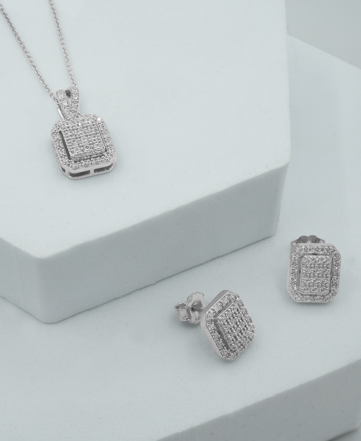 Macy's Diamond Octagon Halo Cluster 18" Pendant Necklace (1/3 Ct. T.w.) In Sterling Silver,  Exclusiv In Metallic