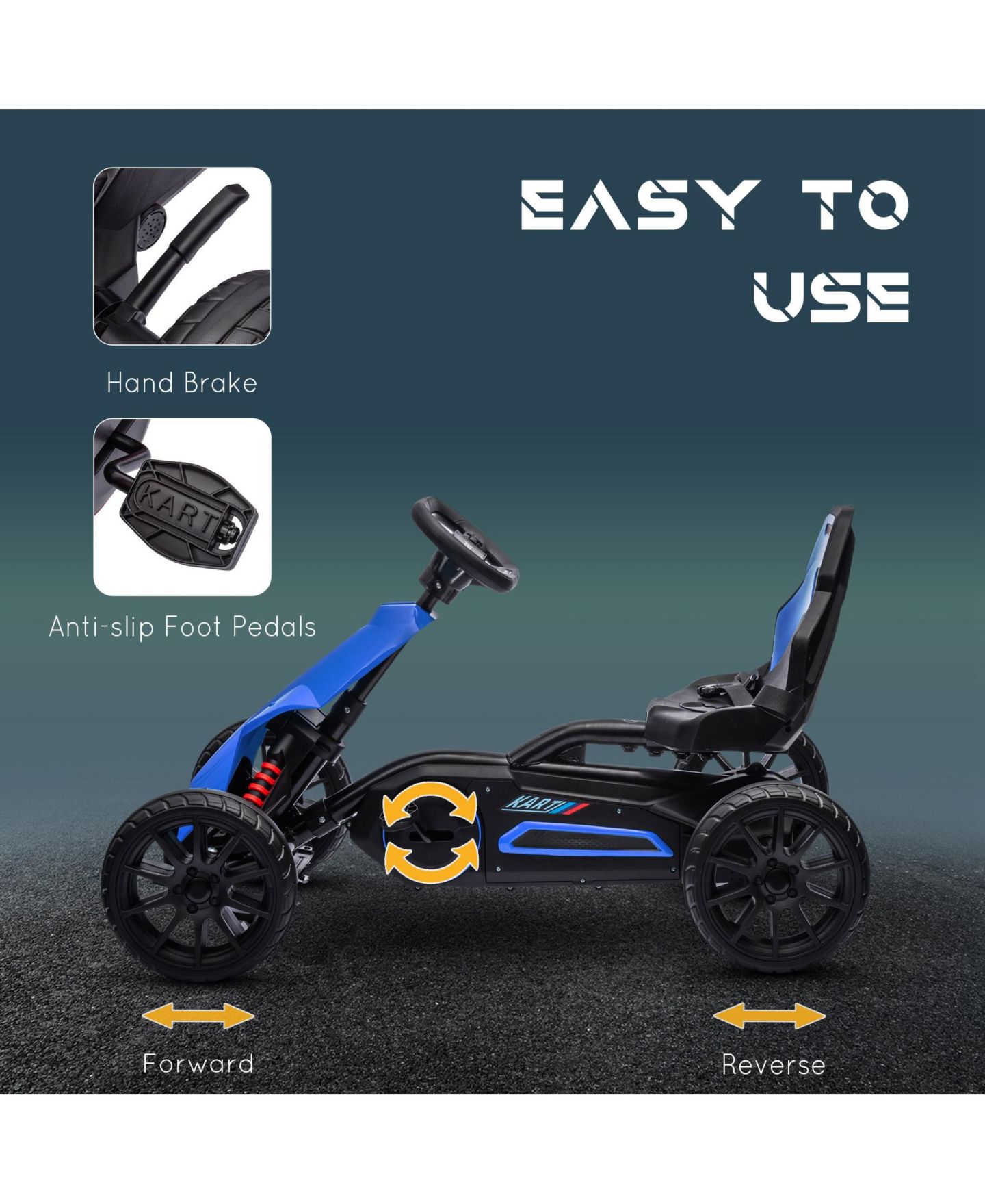 Детская игрушка Aosom Pedal Go Kart with Adjustable Seat and Handbrake, 66 lbs Capacity, Ages 3-8, цвет: Синий — фото 5