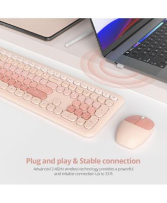 Cute Colorful Keyboard and Mouse Wireless Silent, Full-Size Retro Typewriter Wireless Quiet Slim Keyboard Low-Noise 2.4GHz for Computer, Desktop, Laptop(6-Ocean Orange)