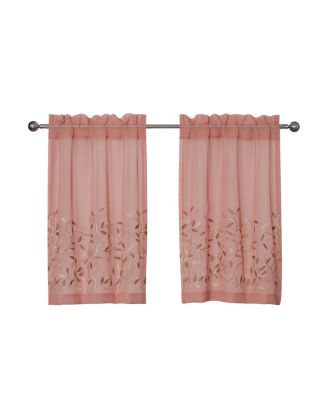 Shabby Sheer Embroidered Complete 3 Piece Floral Rod Pocket Cafe Kitchen Curtain Tier & Valance Set