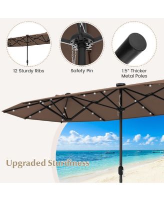 13FT Double-sided Patio Umbrella w/ Solar Lights Crank Handle Umbrella Base