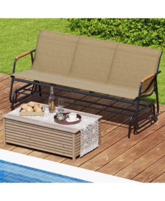 Patio Glider Bench for 3 Swing Gliding Loveseat with Curved Teak Armrests for Porch