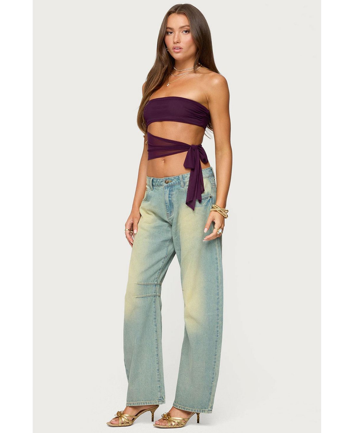Edikted Women's Cayden Low Rise Washed Barrel Jeans view 2 — MAYCSS fashion products