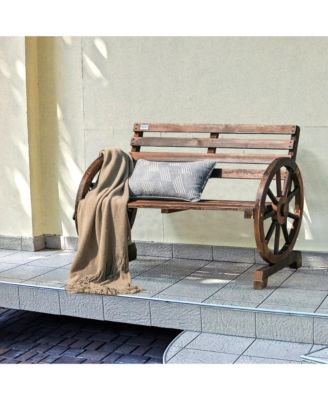 Patio Wagon Wheel Bench Outdoor Garden Wooden Rustic Bench w/ Slatted Design