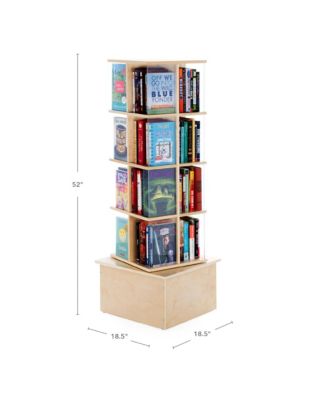 Floor Standing Rotating Book Display: Spinning Bookshelf Tower for Classroom, Kids Playroom, Library | Revolving Bookcase w/ Acrylic Windows, Birch Plywood Montessori Storage Furniture