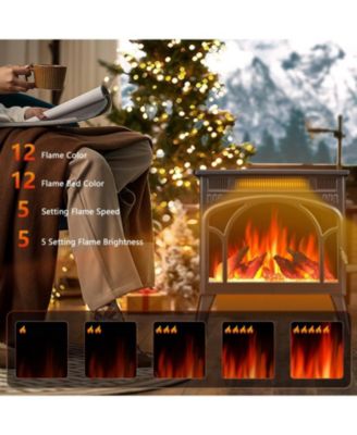 Cowsar 17" Electric Fireplace Heater with Remote – Cathedral Style, Adjustable Flame Effects, Log Colors & Safe Heating Modes.