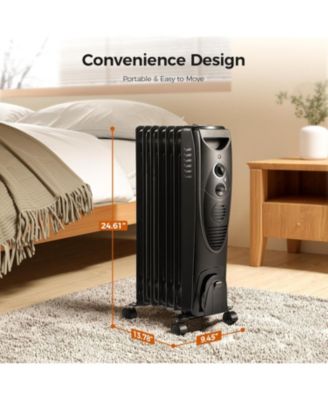 Portable Electric Radiator Heater, Oil Filled with 3 Heat Settings, Adjustable Thermostat, Overheat & Tip-Over Protection For Indoor Use, 1500W (Black)