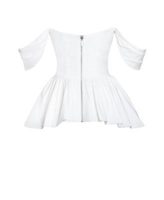 Women Qistina White Off-shoulder Bubble Hem Peplum Cotton Top