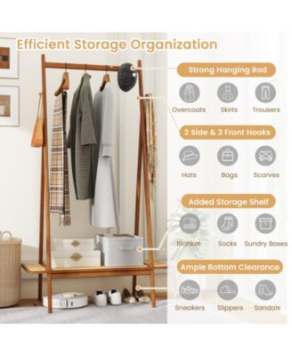 Modern Clothes Rack for Entryway with Sturdy Hanging Rod, Decorative Rattan Shelf, and Elegant Copper Hooks